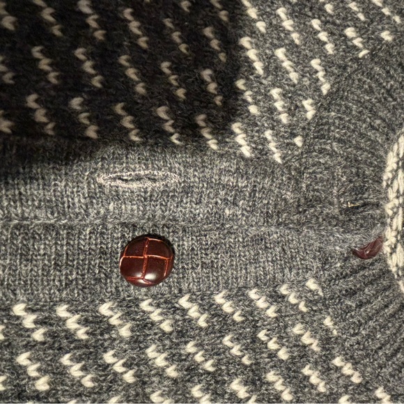 LL Bean Norwegian fisherman knit cardigan sweater charcoal gray and off white - Picture 2 of 5